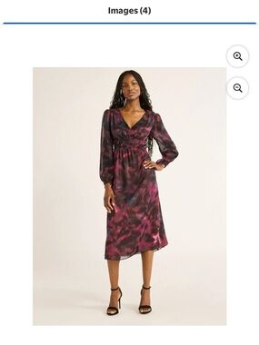 sofia by sofia vergara V-Neck Long Sleeve Midi Dress in Plum and Black Abstract